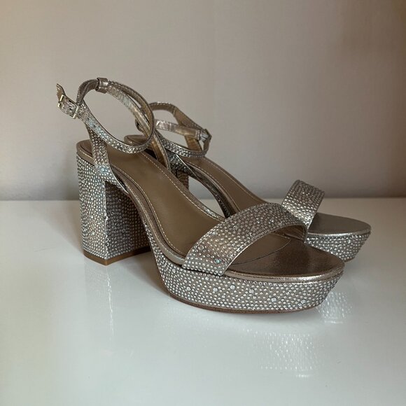 BCBGeneration "Pristal" Rhinestone Platform Sandal - Size 8 - Color Platino - Picture 10 of 13